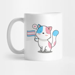 Cute Cat Holding Transgender Pride Flag Mug
